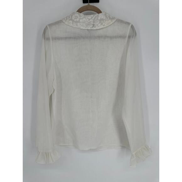 VINTAGE WOMEN’S VICTOR COSTA WHITE LACE COLLAR & SHEER RUFFLE DESIGN SIZE S - Picture 2 of 7